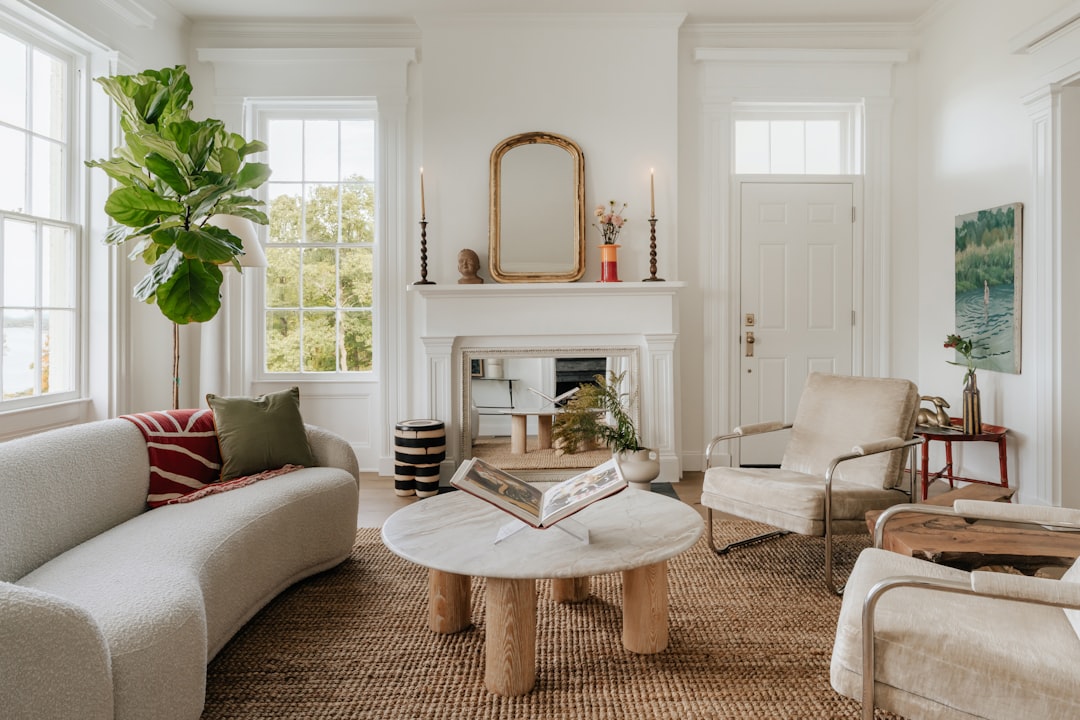 A bright and inviting living room with simple decor elements like plants, cushions, and artwork that create a fresh atmosphere.